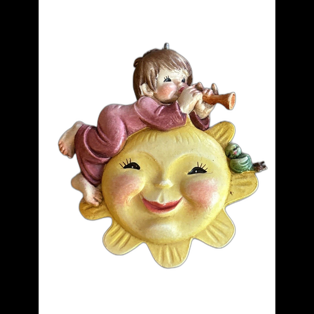Vintage Anri Juan Ferrandiz Girl on Sun Playing Horn Italy Christmas Ornament